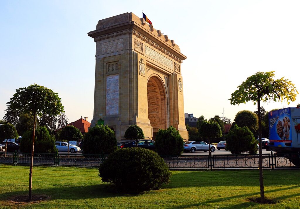 bucharest, arc de triomphe, landscape, trees, park, nature, greenery