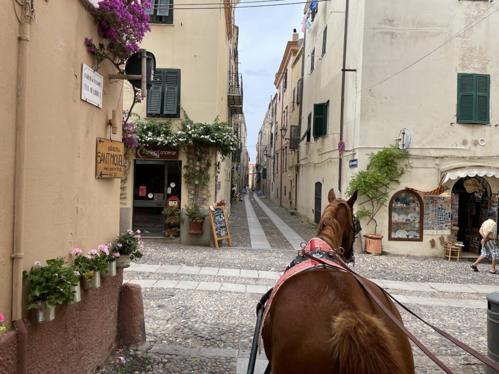 Horse carriage in Alghero old town streets